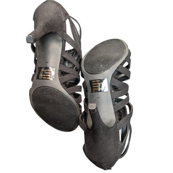 COACH AND FOUR Suede Lorelle Gladiator Style High Heel Sandals Black Size 6 - Picture 10 of 14